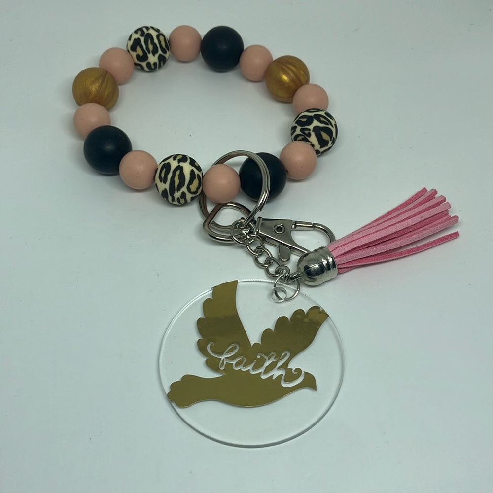 Silicone beaded wristlet keychain